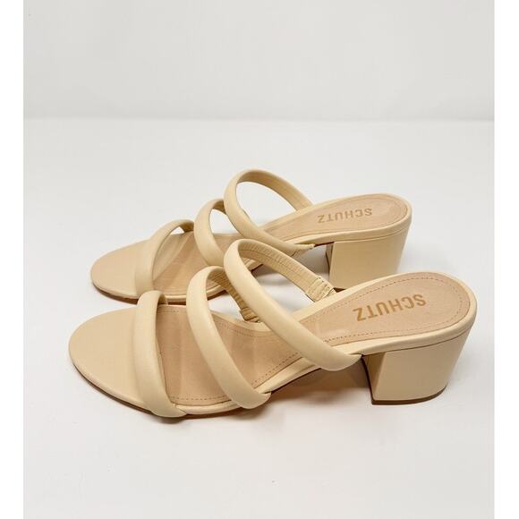 NEW Schutz Olly Mid Block Nappa Leather Strappy Sandal Cream White 10.5 - Picture 4 of 6